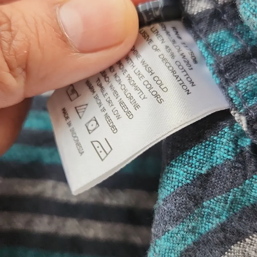 Levis Men's Abbey linen blend striped shirt casual button down teal grey 2XL XXL